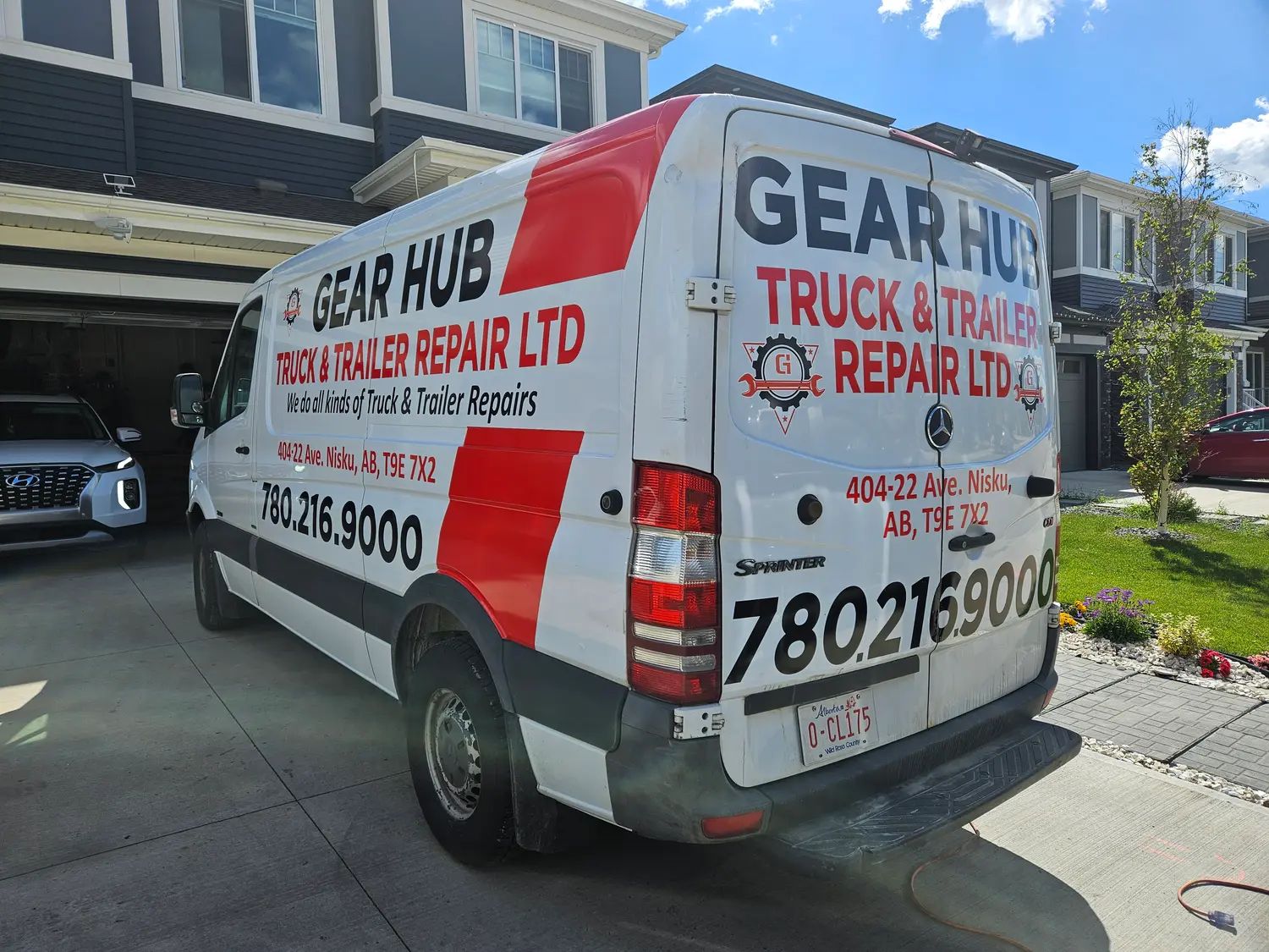 Gear Hub Truck and Trailer Repair lettering on a Sprinter van