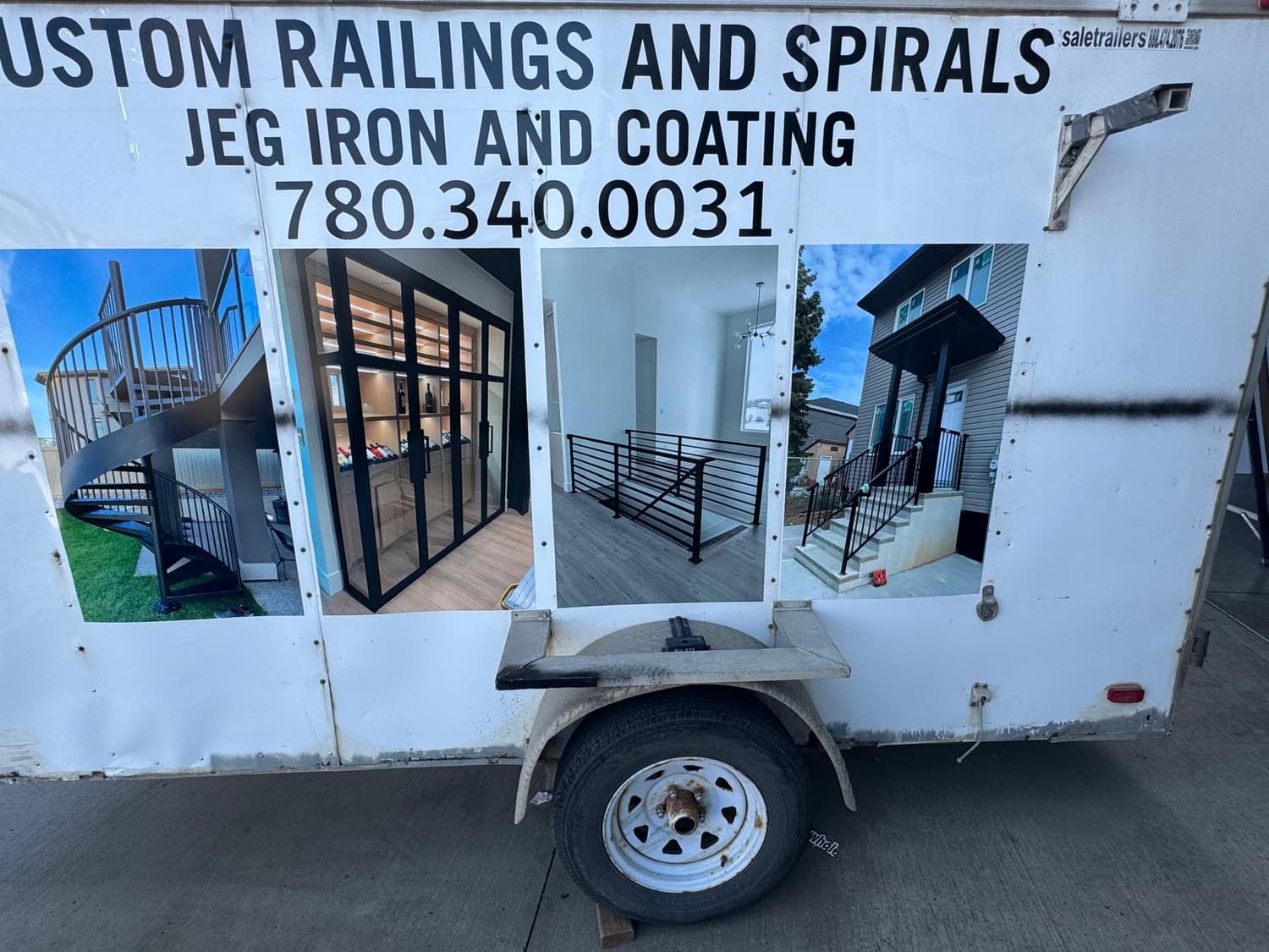 Enclosed trailer with JEG Iron and Coating photo graphics