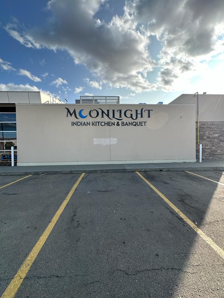 Moonlight Indian Kitchen and Banquet fascia letters