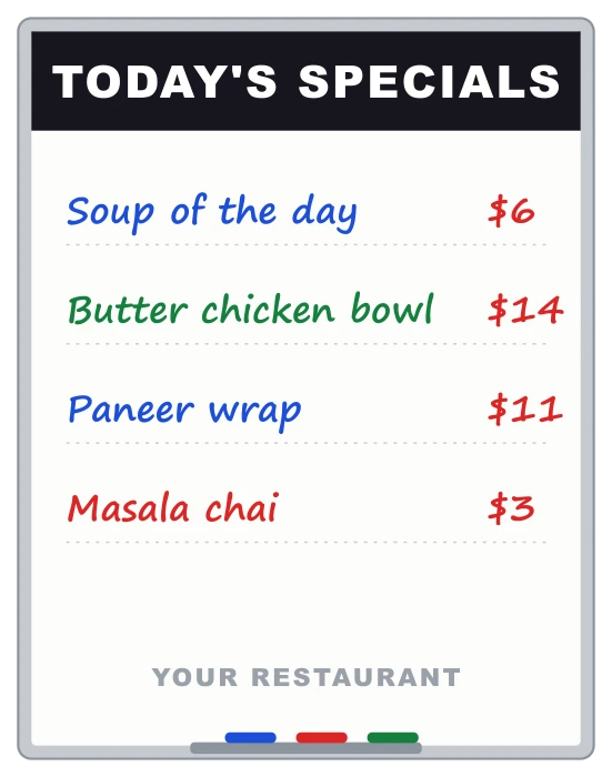 Sample design: Menu and specials board