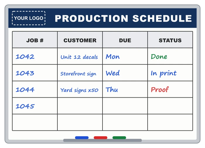 Sample design: Production schedule